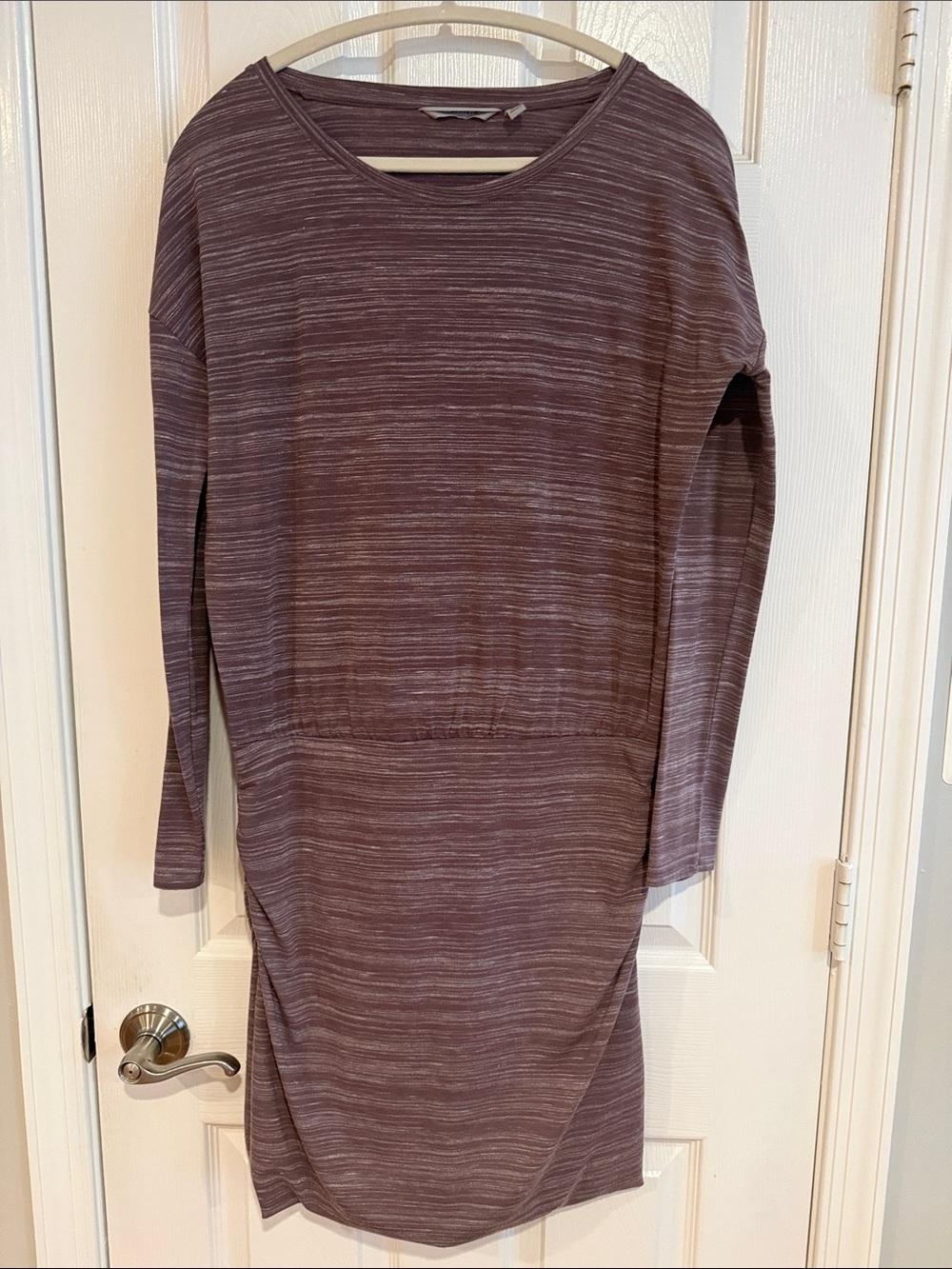 Athleta Relaxed Long-Sleeve Tunic Dress in Mauve Stripe, Size Small